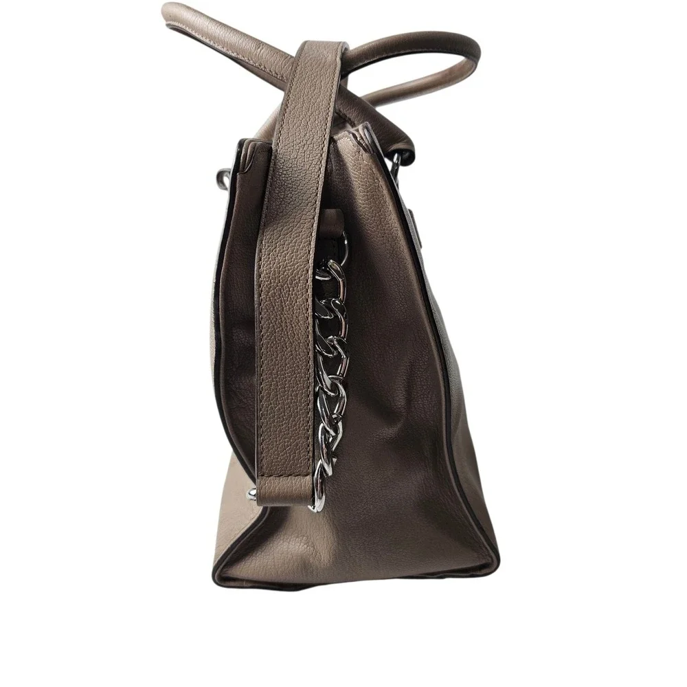 Michael Kors Hamilton‎ Taupe Pebble Leather Satchel Bag with Scarf Accent
